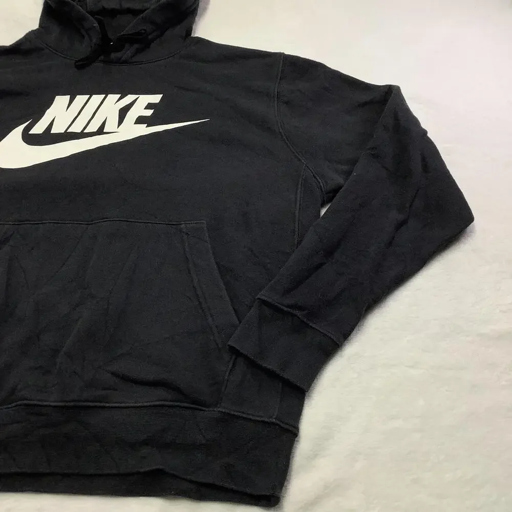 Nike Hoodie Mens Medium Black Pullover Sweatshirt Kangaroo Pocket Logo Graphic